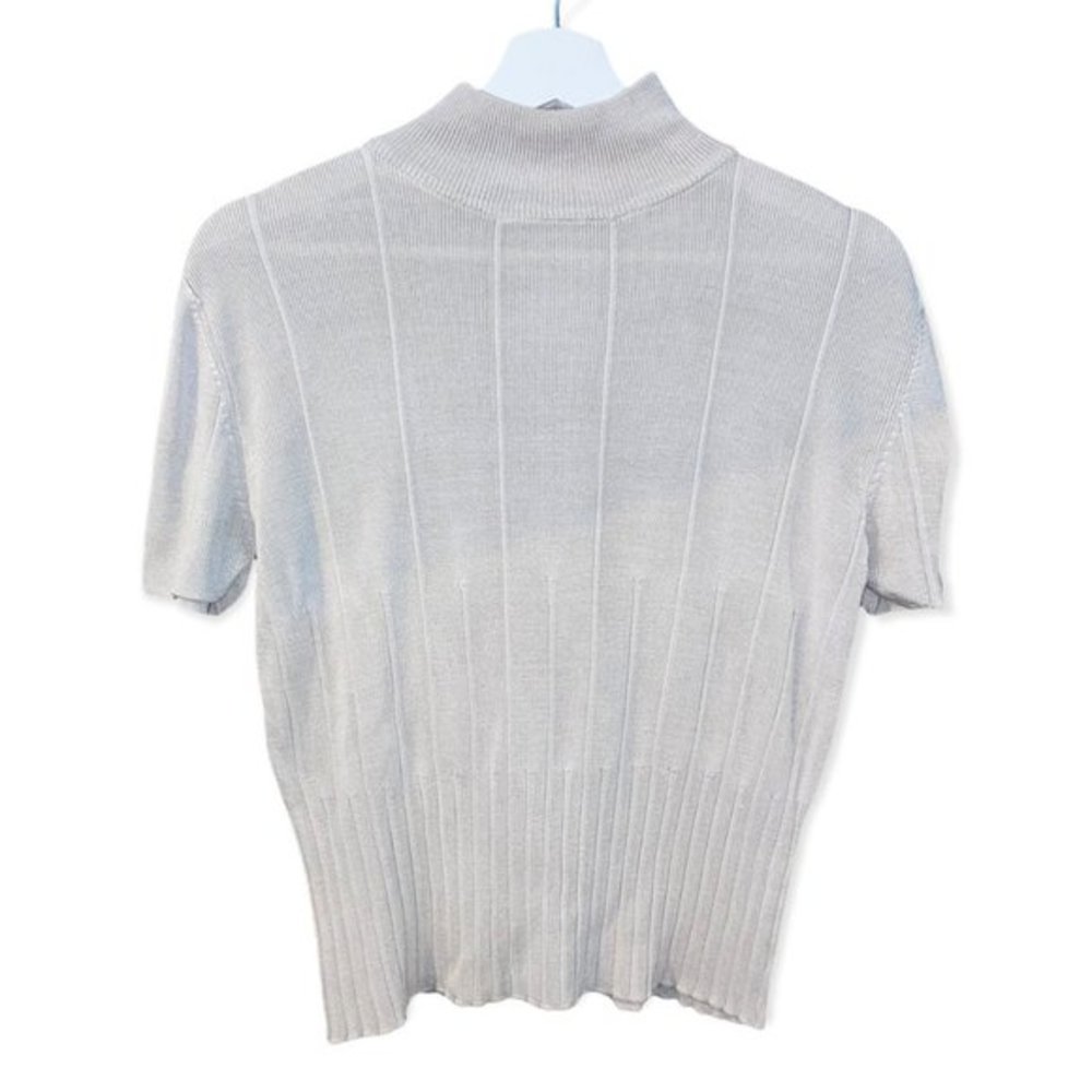 Ann Taylor Mock Turtle Neck Short Sleeve Cream Ribbed Top Size Medium